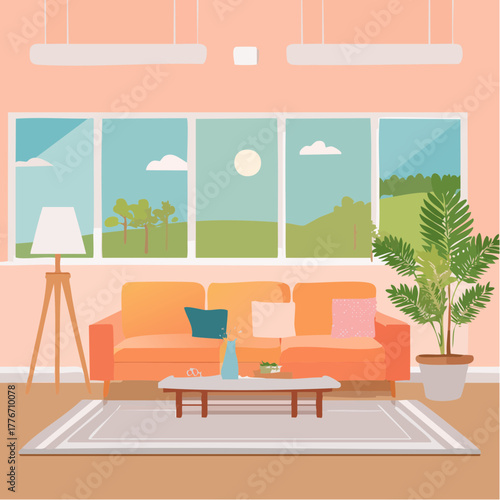 Modern living room with home interior design. Contemporary house interior