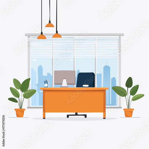 Office interior - Corporate workstation with desk and computer
