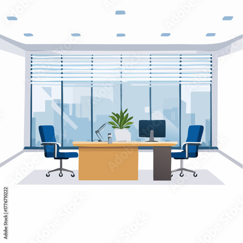 Office interior - Corporate workstation with desk and computer