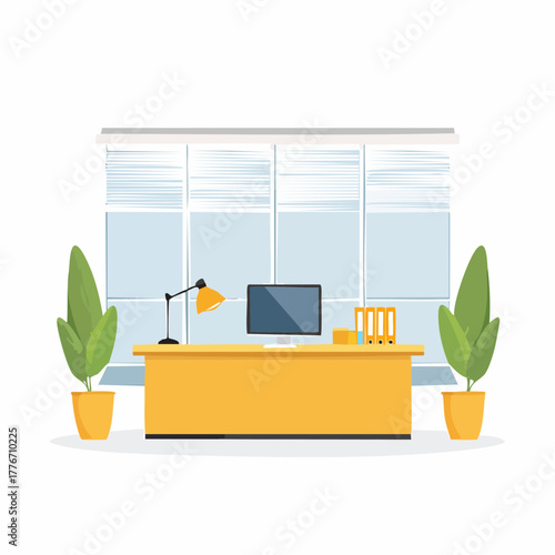 Office interior - Corporate workstation with desk and computer