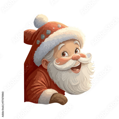 Merry Christmas 2025 Santa Claus Peeking Down Snow-Covered Chimney with Cozy Cottage and Twinkling Tree