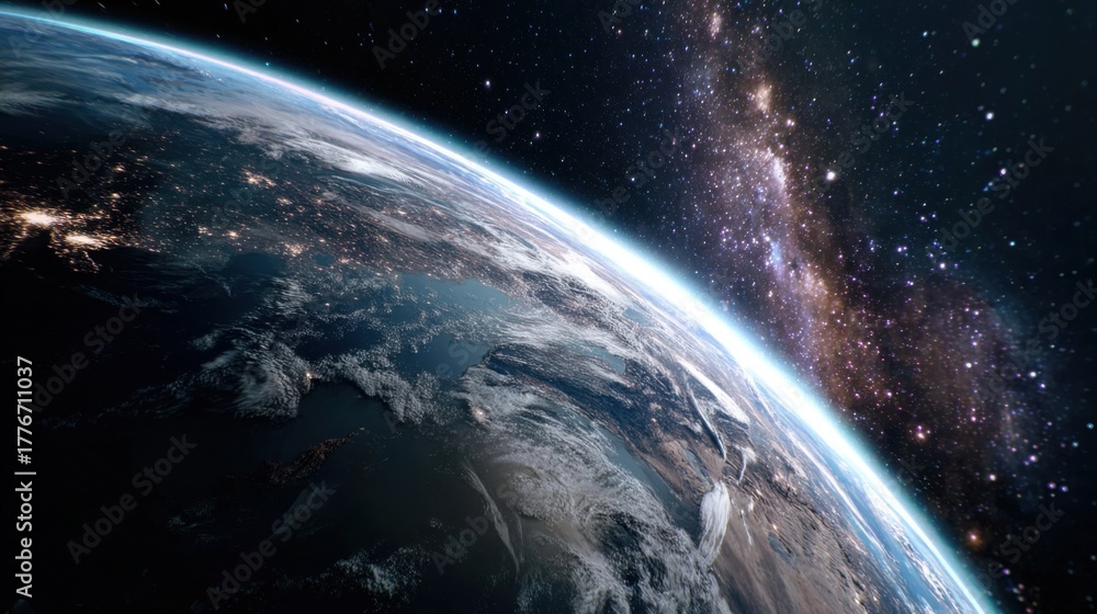 Fototapeta premium planet Earth glowing against starry galaxy -