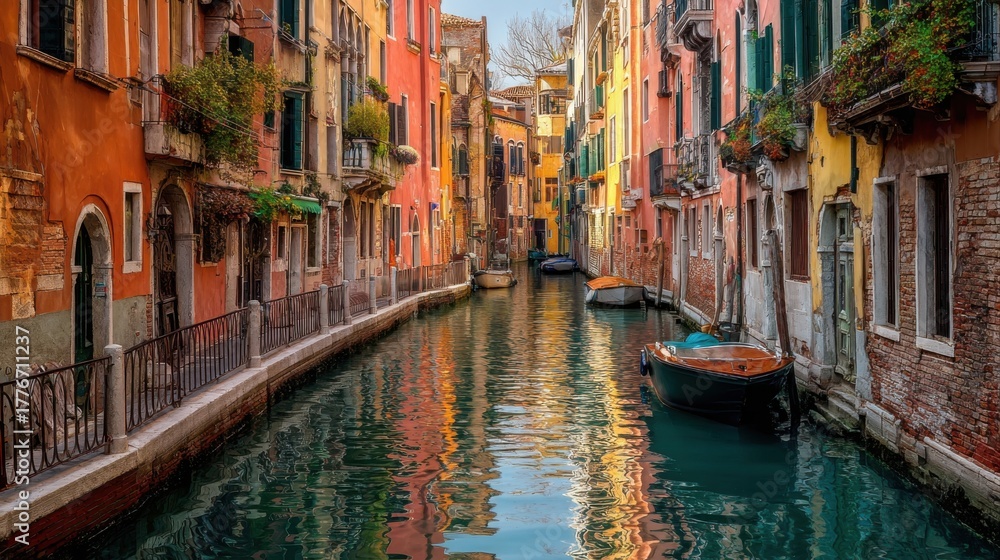 Fototapeta premium tranquil venice canal colorful buildings
