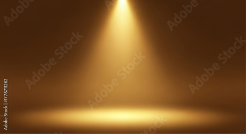A dramatic golden spotlight shines, illuminating an empty stage, perfect for showcasing your subject. vector illustration