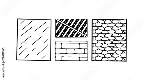 CAD Texture Patterns Collection with Stone, Pebble, Gravel, Wood, and Soil Symbols, Clean Architectural Hatch Set for Landscape Design, Floor Plans, and Technical Drawings