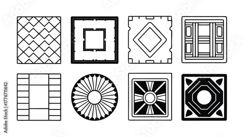 CAD Texture Patterns Collection with Stone, Pebble, Gravel, Wood, and Soil Symbols, Clean Architectural Hatch Set for Landscape Design, Floor Plans, and Technical Drawings