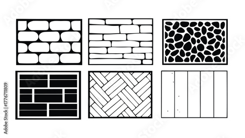 CAD Texture Patterns Collection with Stone, Pebble, Gravel, Wood, and Soil Symbols, Clean Architectural Hatch Set for Landscape Design, Floor Plans, and Technical Drawings