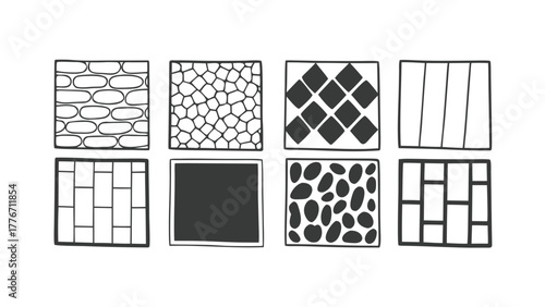 CAD Texture Patterns Collection with Stone, Pebble, Gravel, Wood, and Soil Symbols, Clean Architectural Hatch Set for Landscape Design, Floor Plans, and Technical Drawings