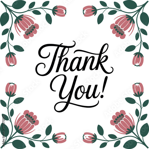 Floral border frames the elegant text "Thank You!" on a white background.