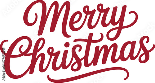 Elegant red script text expresses Merry Christmas against a white background.