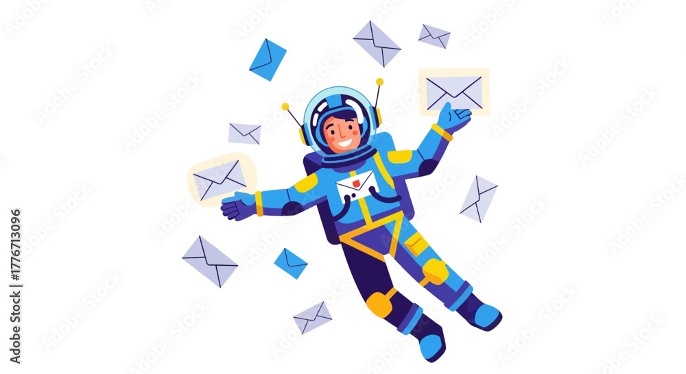 Fototapeta premium Astronaut Delivery Messages: A Celestial Messenger Delivering Correspondence to Anyone