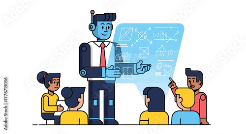 AI Instructor Teaching Students Mathematical Concepts In An Futuristic Educational Setting