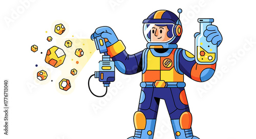 Astronaut Collecting Samples In Space With Futuristic Equipment For Research