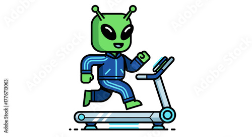 Alien Athlete Engaged In Fitness Workout On A Treadmill In Striking Illustration