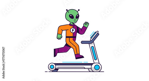 Alien Fitness Enthusiast Exercising On Treadmill In Illustrative Digital Artwork