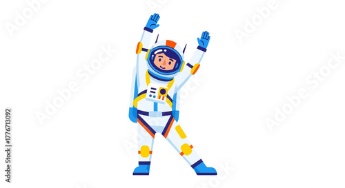 Astronaut Dancing Joyfully In A Spacesuit Raising His Hands Enthusiastically To The Sky