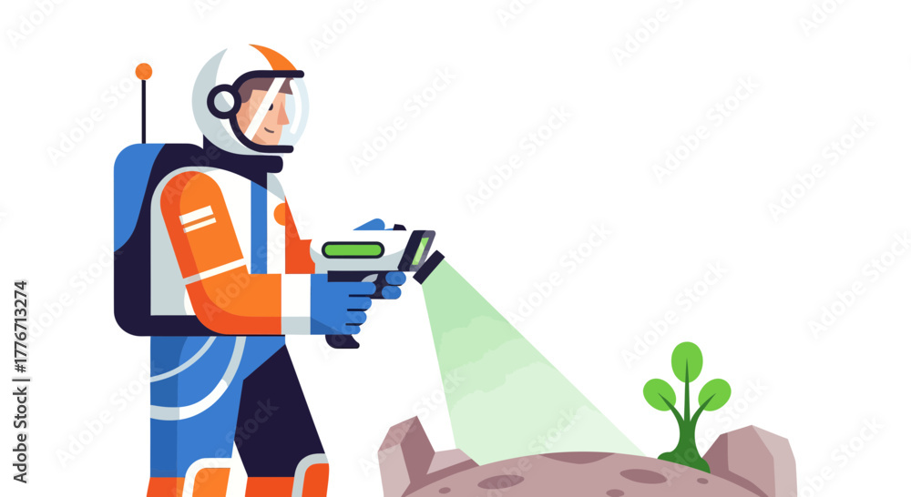 Fototapeta premium Astronaut Exploring Alien Terrain And Using Scientific Instruments For Research And Analysis