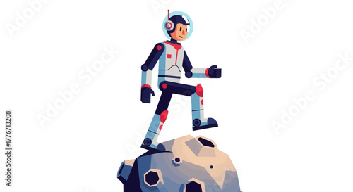 Astronaut Explores The Lunar Surface, Embarking On An Expedition Into The Cosmos