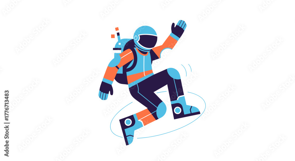 Naklejka premium Astronaut Floating Gracefully, Colorful Illustration On White Background