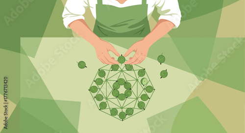 Arrangement Of Fresh Gooseberries Showcasing Geometric Precision and Artistic Presentation