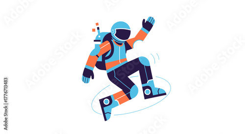 Astronaut Floating Gracefully, Colorful Illustration On White Background