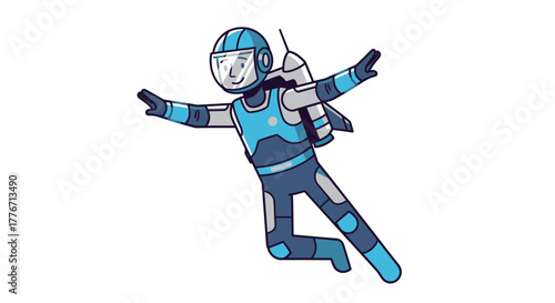 Astronaut Floating With Jetpack During Space Exploration Against White Background