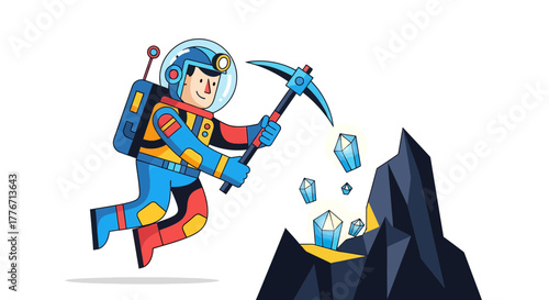 Astronaut Mining Crystals in Space: An Adventure of Discovery and Exploration