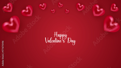 Happy Valentine’s Day Greeting Template with Red 3D Hearts Background