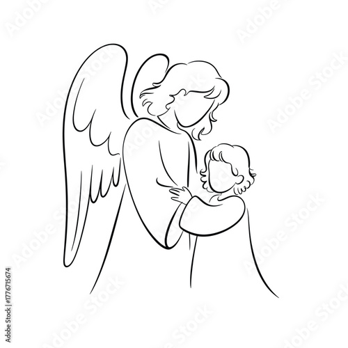 Angel embracing a child with gentle care and protection