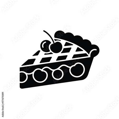 Slice of cherry pie with lattice crust and fresh cherries on top