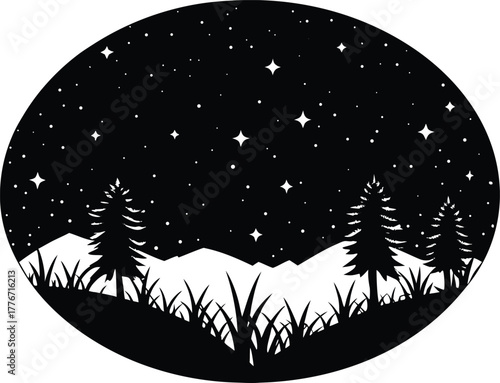 Quiet Meadow Star Skies Silhouette | Night Star Meadow Scene