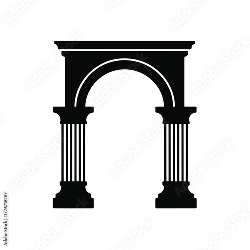 Black silhouette of ancient roman archway with columns