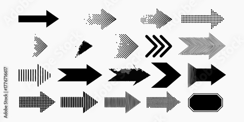 Collection of diverse black arrow icons and graphic elements on a white background