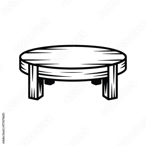 Simple round wooden table with four legs hand drawn illustration