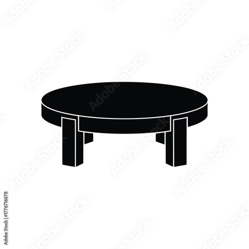 Simple black silhouette of a round coffee table