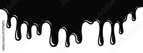 Black ink dripping down from the top edge on a white background liquid