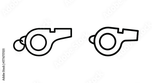 Simple black and white line drawings of two athletic whistles