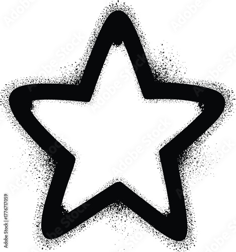 Black spray paint star outline with splatter effect on white background vector illustration