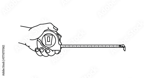 A hand holding a retractable measuring tape line art illustration