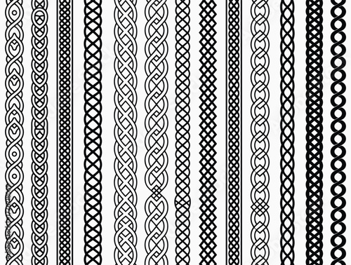 Variety of Intricate Braided and Woven Border Designs in Black and White weave pattern