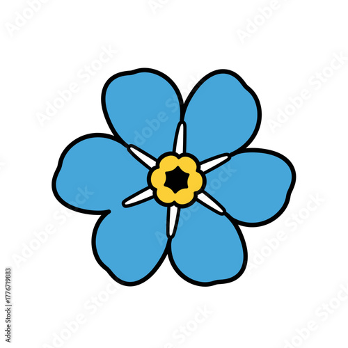 Forgetmenot flower with blue petals and yellow center isolated on white