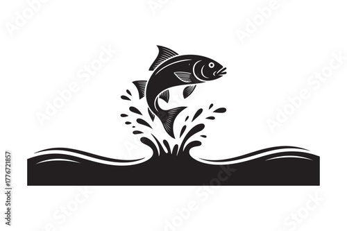 Black silhouette of a fish leaping from water