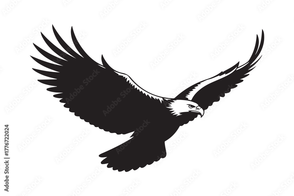 Obraz premium Majestic eagle soaring with wings spread wide in silhouette