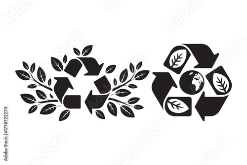 Recycling symbol with leaves and earth illustration