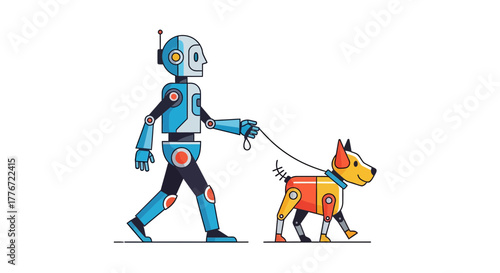 A Robotic Companion Walks A Mechanical Dog Depicting Future Pet Ownership Concepts
