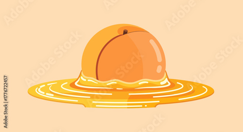 A Vibrant Illustration of A Juicy Peach Dipped in Delicious, Sweet Nectar Pool
