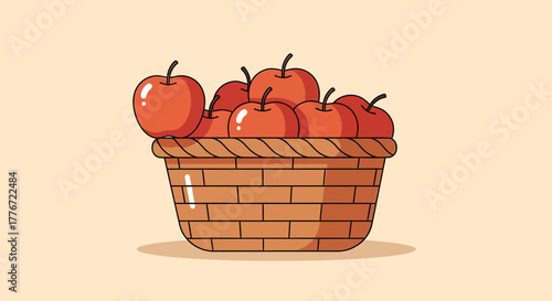 Basket Of Red Apples: A Colorful Vector Illustration Of Fresh Fruits