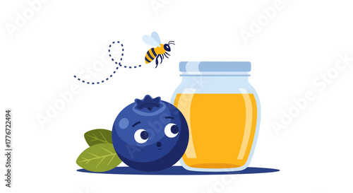 Bee's Creative Journey: An Adorable Encounter of Honey, Blueberries, and Artistic Charm.