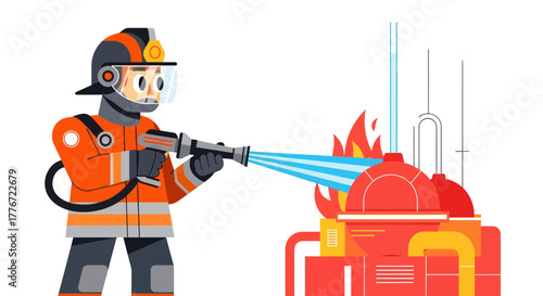 Brave Firefighter Extinguishes Flames in a Dramatic Scene Fighting with Fire Safety Rescue