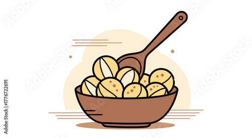 Breakfast Bowl Concept: Animated Food Illustration Depicting Delicious Sphere-Shaped Bites